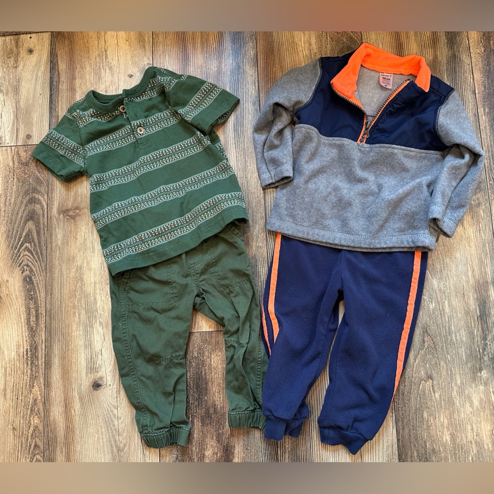 18 Month Boy Outfit Lot Two outfits Casual Green Blue track suit